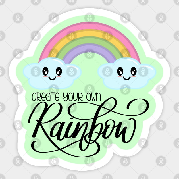 Create Your Own Rainbow with Kawaii Cute Clouds in Green Sticker by Kelly Gigi